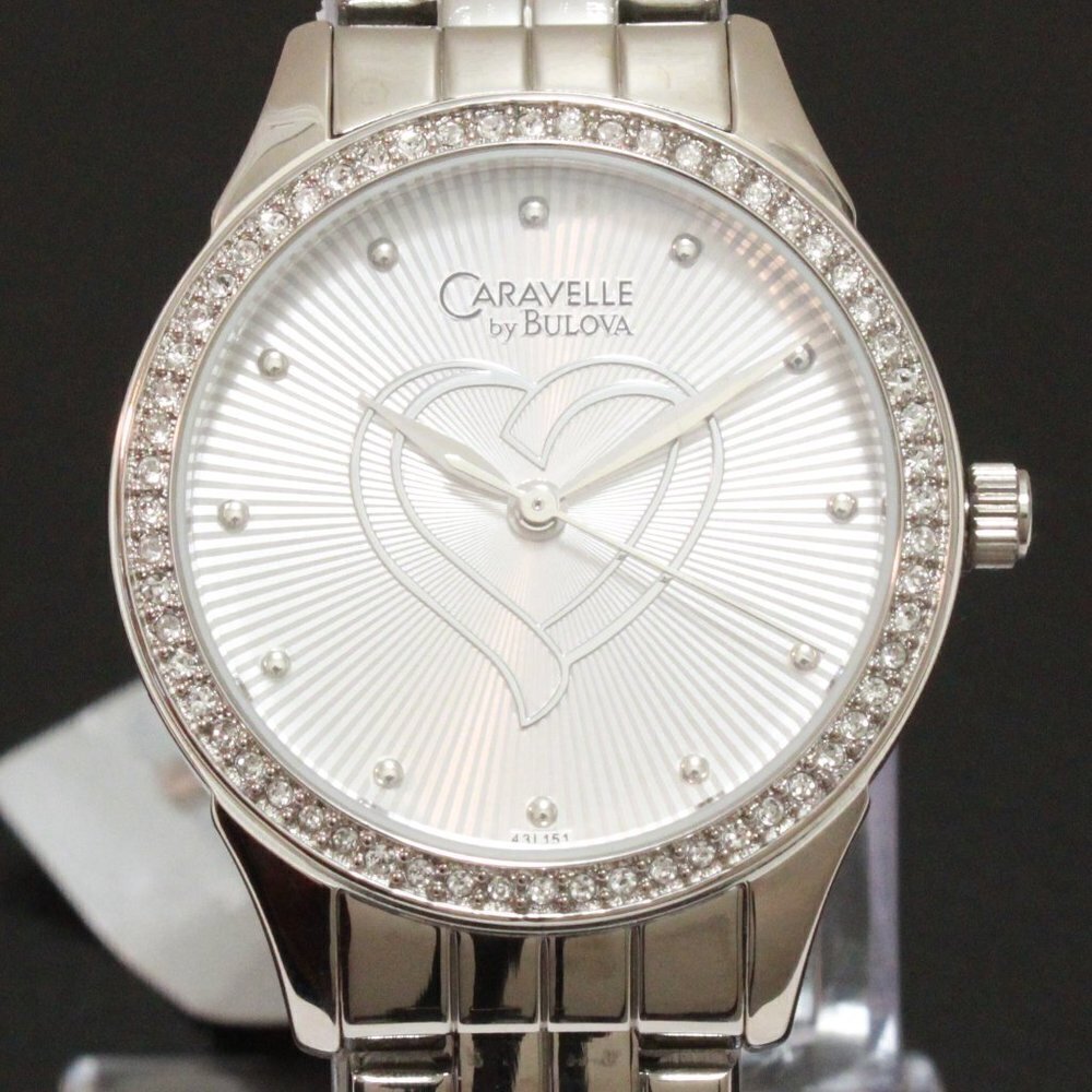 Caravelle Ladies Crystal Bezel Watch By Bulova Silver Tone Silver Heart Dial 32 - Picture 9 of 13